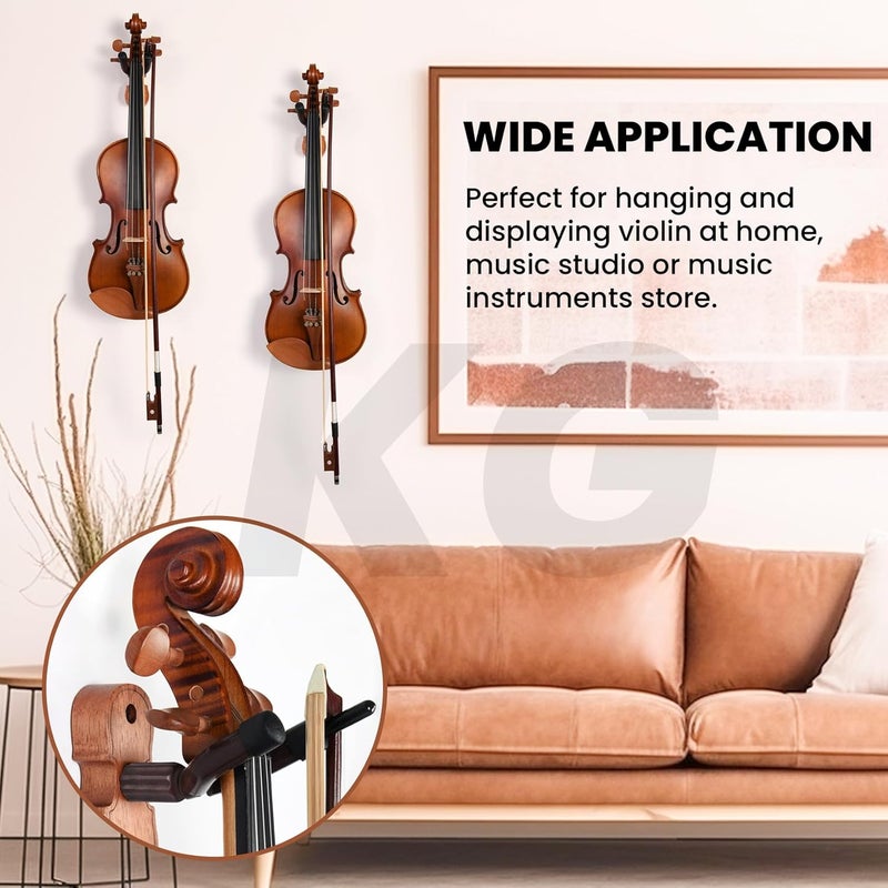 KKG Violin Wall Mount Violin Hanger 1 Pack with Bow Hook Home & Studio Rosewood Violin/Viola Stand - Image 5